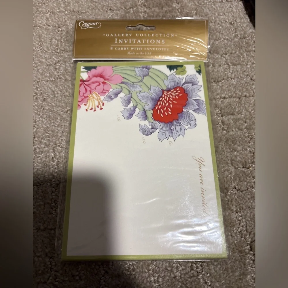Caspari Gallery Collection Invitations 8 Cards W Envelopes Chinese Silk Ivory